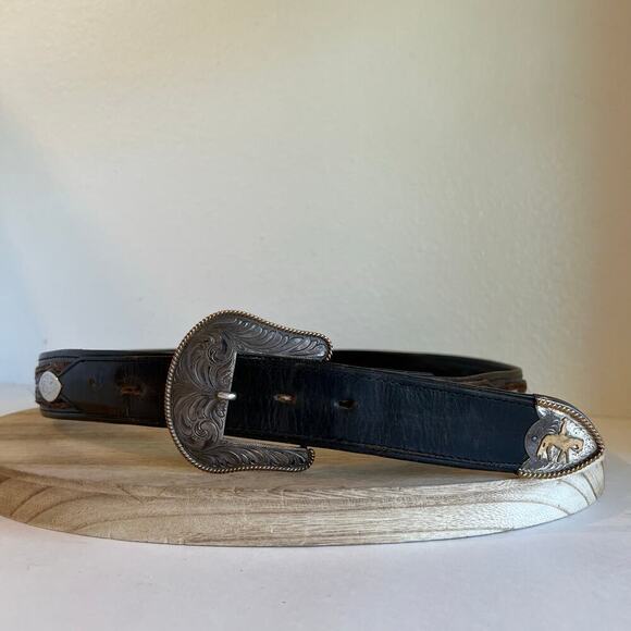 Vintage 90s Genuine Leather USA Made Studded Weaved Woven Size L - Picture 1 of 16